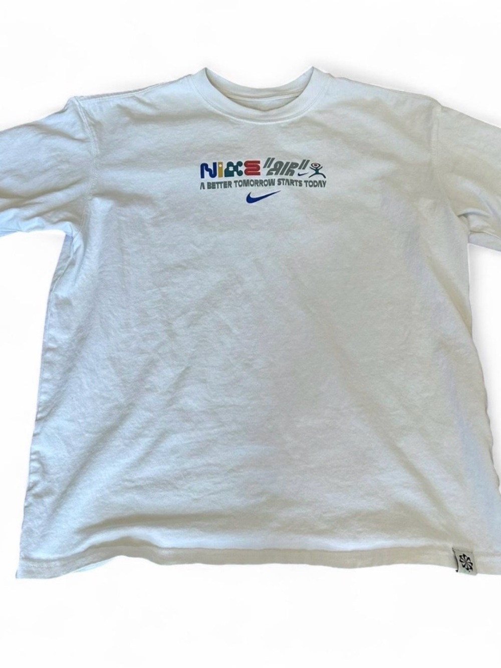 Nike White Tee Center Swoosh Multicolor Graphic Tee